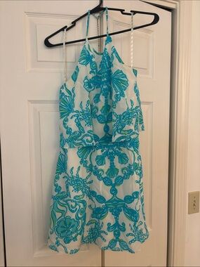 Lilly Pulitzer Turquoise & White Halter Mini Dress